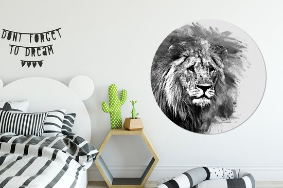 WallCircle - Wall Circle - Wall Circle Indoor - Lion - Zwart - Wit - 120x120 cm - Décoration murale - Peintures Ronds XXL