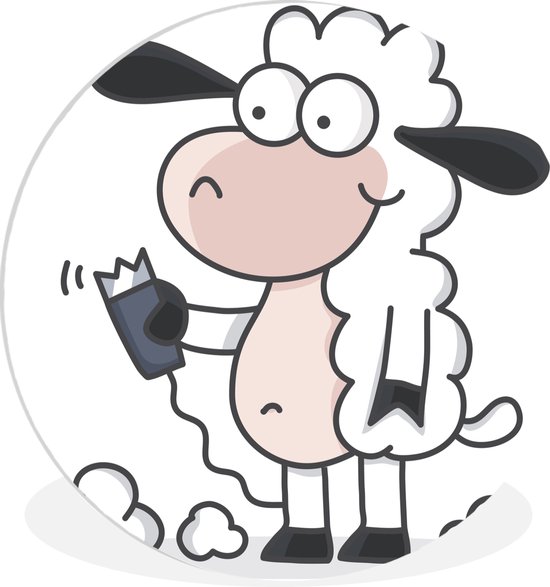 Une illustration d'un mouton avec un rasoir Assiette en plastique cercle mural ⌀ 150 cm XXL / Groot format!