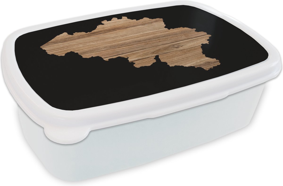 Broodtrommel Wit - Lunchbox - Brooddoos - Landkaart - België - Hout - 18x12x6 cm - Volwassenen
