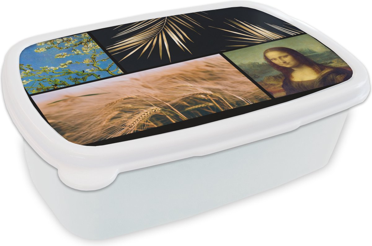 Broodtrommel Wit - Lunchbox - Brooddoos - Collage - Oude meesters - Graan - 18x12x6 cm - Volwassenen
