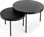 Pure Scandinavian - Salontafels - set van 2 - rond - acacia - zwart - stalen poten - driepikkel