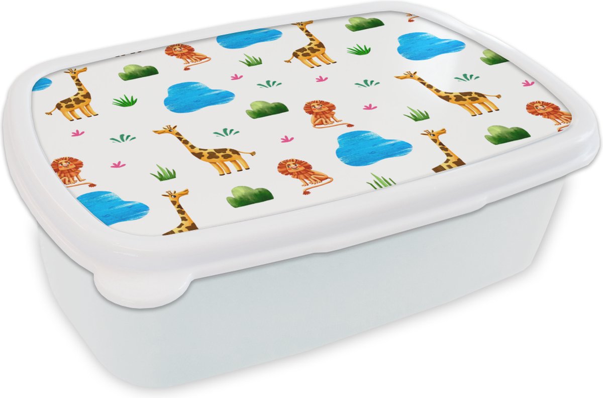 Broodtrommel Wit - Lunchbox - Brooddoos - Leeuw - Design - Dieren - Kind - 18x12x6 cm - Volwassenen