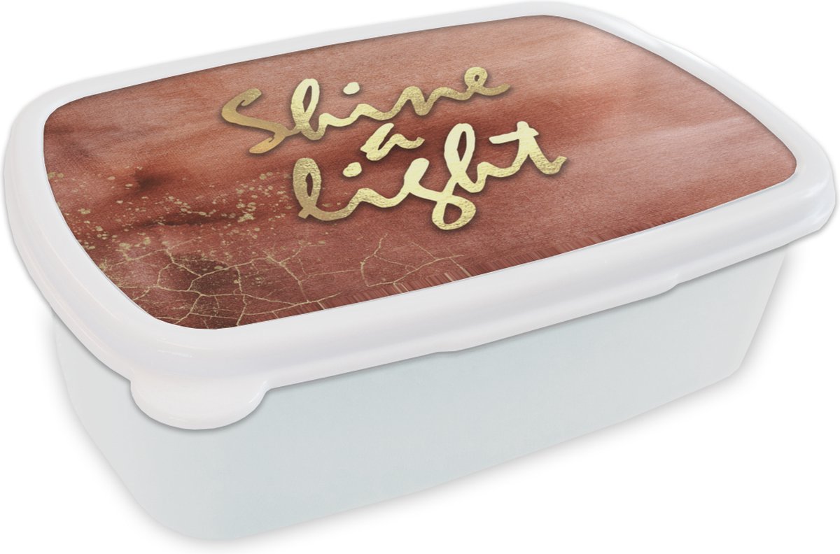 Broodtrommel Wit - Lunchbox - Brooddoos - Quotes - Licht - Goud - Bruin - 18x12x6 cm - Volwassenen