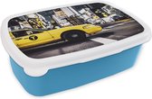 Broodtrommel Blauw - Lunchbox - Brooddoos - New York - Taxi - Geel - 18x12x6 cm - Kinderen - Jongen