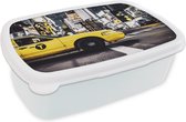 Broodtrommel Wit - Lunchbox - Brooddoos - New York - Taxi - Geel - 18x12x6 cm - Volwassenen