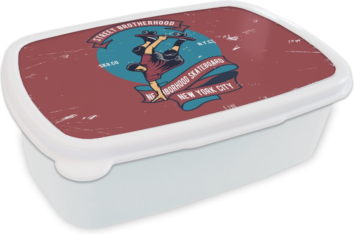 Broodtrommel Wit - Lunchbox - Brooddoos - Skateboard - Man - Retro - Quote - 18x12x6 cm - Volwassenen