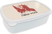 Broodtrommel Wit - Lunchbox - Brooddoos - New York - Rood - Vrijheidsbeeld - 18x12x6 cm - Volwassenen