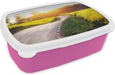 Broodtrommel Roze - Lunchbox - Brooddoos - Bloemen - Weg - Zomeravond - 18x12x6 cm - Kinderen - Meisje