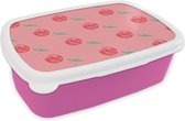 Broodtrommel Roze - Lunchbox - Brooddoos - Kersen - Fruit - Roze - 18x12x6 cm - Kinderen - Meisje