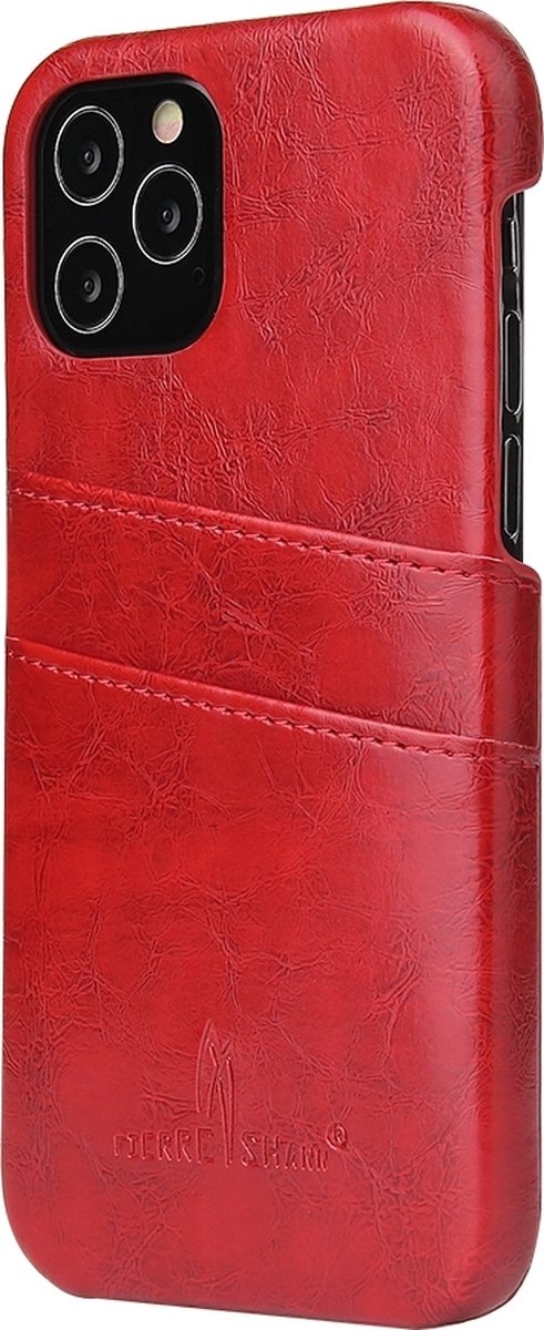 Apple iPhone 12 Hoesje - Fierre Shann - Premium Card Serie - Echt Leer Backcover - Rood - Hoesje Geschikt Voor Apple iPhone 12