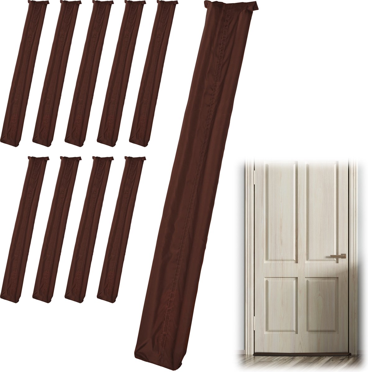Relaxdays 10x tochtstopper deur - tochtstrip - tot 8 cm dikke deuren - tochtwering bruin
