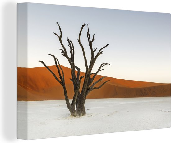 Canvas schilderij 150x100 cm - Wanddecoratie Camelthorn boom bij de Afrikaanse Sossusvlei in Namibië - Muurdecoratie woonkamer - Slaapkamer decoratie - Kamer accessoires - Schilderijen