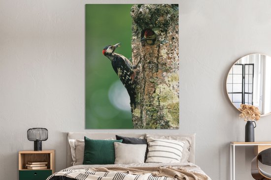 Un grand pic tacheté à son nid au Japon Toile 120x160 cm - Tirage photo sur Toile (Décoration murale salon / chambre) XXL / Groot format!
