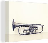 Canvas Schilderij Een oude trompet op een tafel - 40x30 cm - Wanddecoratie