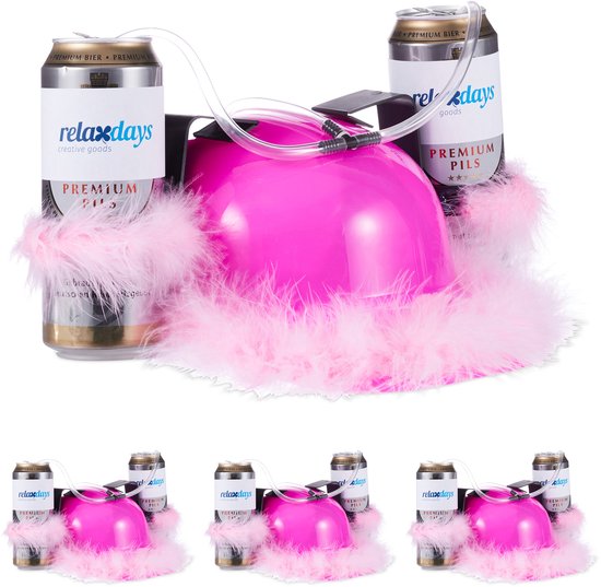 4x bierhelm roze - drinkhelm voor 2 blikjes - vrijgezellenfeest vrouw - zuiphelm