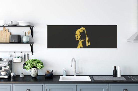 Muurstickers - Sticker Folie - Meisje met de parel - Vermeer - Geel - 120x40 cm - Plakfolie - Muurstickers Kinderkamer - Zelfklevend Behang - Zelfklevend behangpapier - Stickerfolie