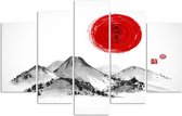 Trend24 - Canvas Schilderij - Zon Over Japan - Vijfluik - Landschappen - 200x100x2 cm - Rood