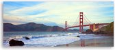 Trend24 - Canvas Schilderij - Golden Gate Bridge - Schilderijen - Landschappen - 90x30x2 cm - Blauw