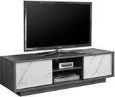 Tv-meubel met 2 deuren - Zwart en wit marmer decor - L 138 x D 44 x H 43 cm - NERO