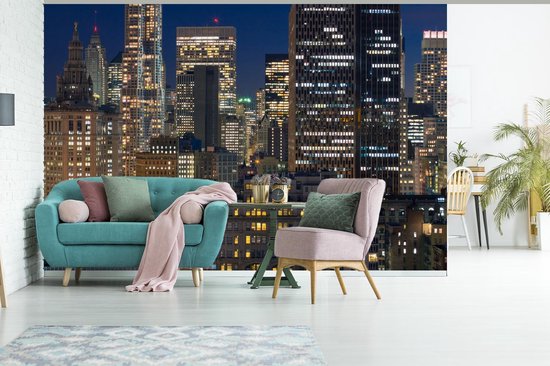 Papier peint Papier peint photo en vinyle - Horizon de la ville de New York la nuit largeur 360 cm x hauteur 240 cm - Tirage photo sur papier peint (disponible en 7 tailles)