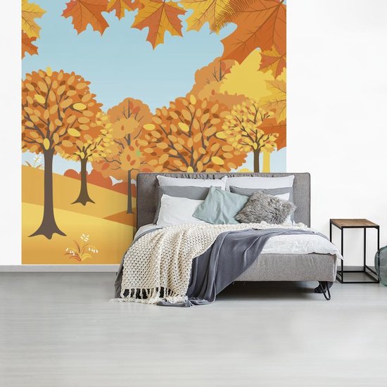 Papier peint photo peint vinyle - Une illustration d'arbres d'automne largeur 300 cm x hauteur 300 cm - Tirage photo sur papier peint (disponible en 7 tailles)