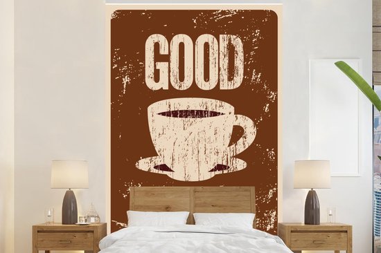 Behang - Fotobehang Vintage - Good morning! - Koffie - Quotes - Spreuken - Breedte 180 cm x hoogte 280 cm