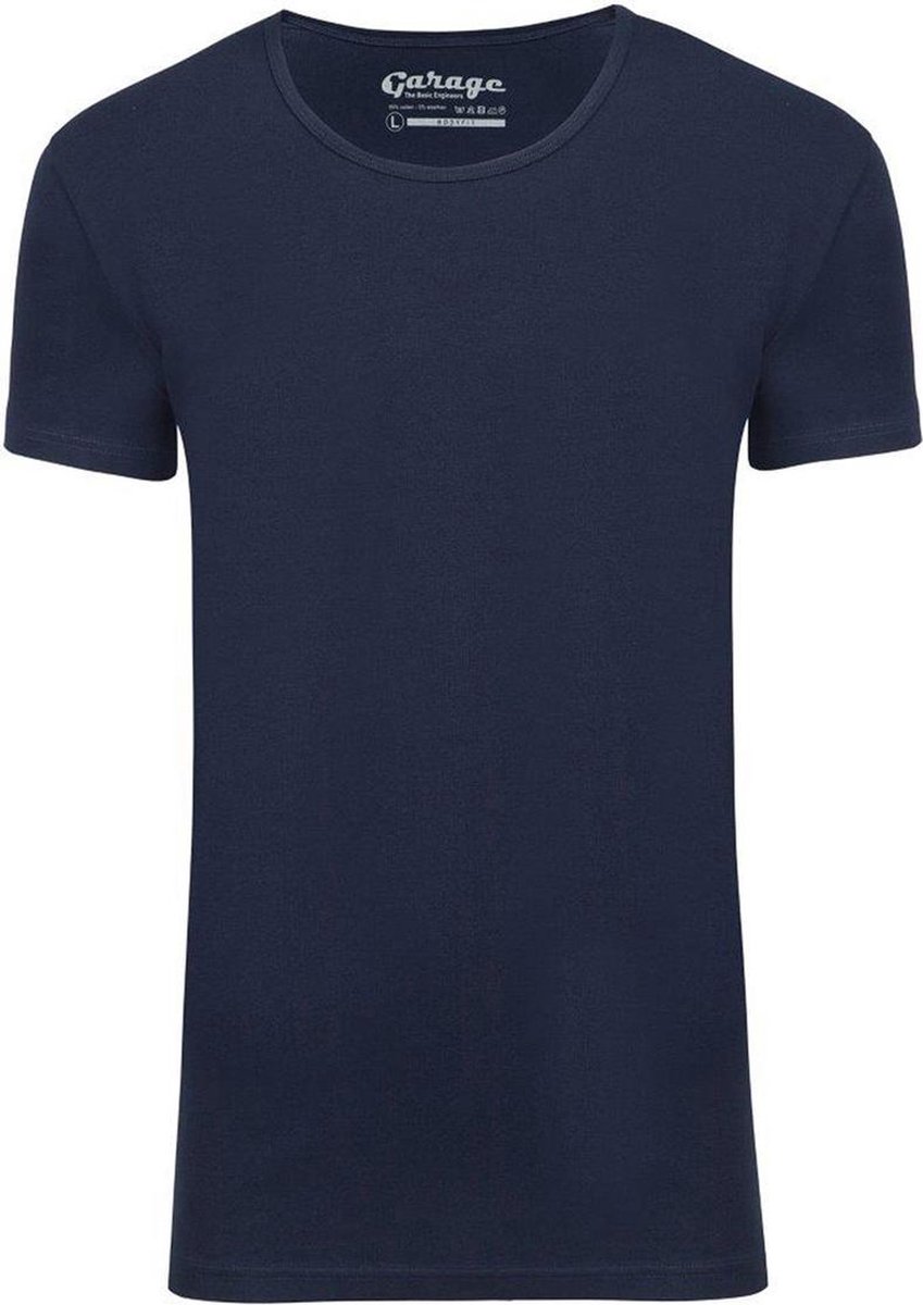Garage 205 - Bodyfit T-shirt diepe ronde hals korte mouw navy L 95% katoen 5% elastan