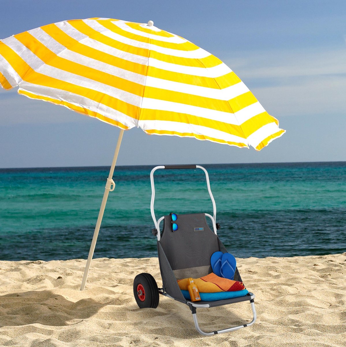 relaxdays Chariot de plage pliable - petit modèle - chaise de plage à  roulettes -... | bol