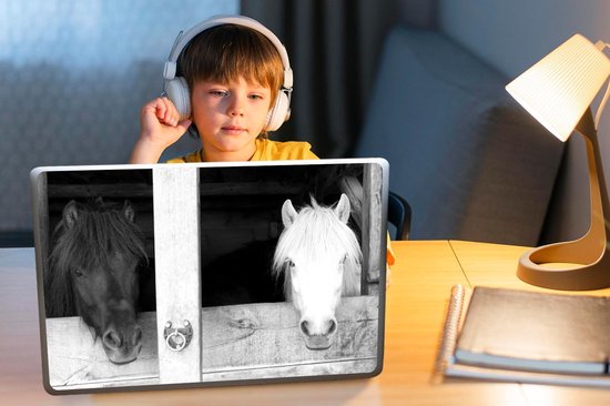 Sticker ordinateur portable - 15,6 pouces - Paarden - Ecurie - Zwart - Wit