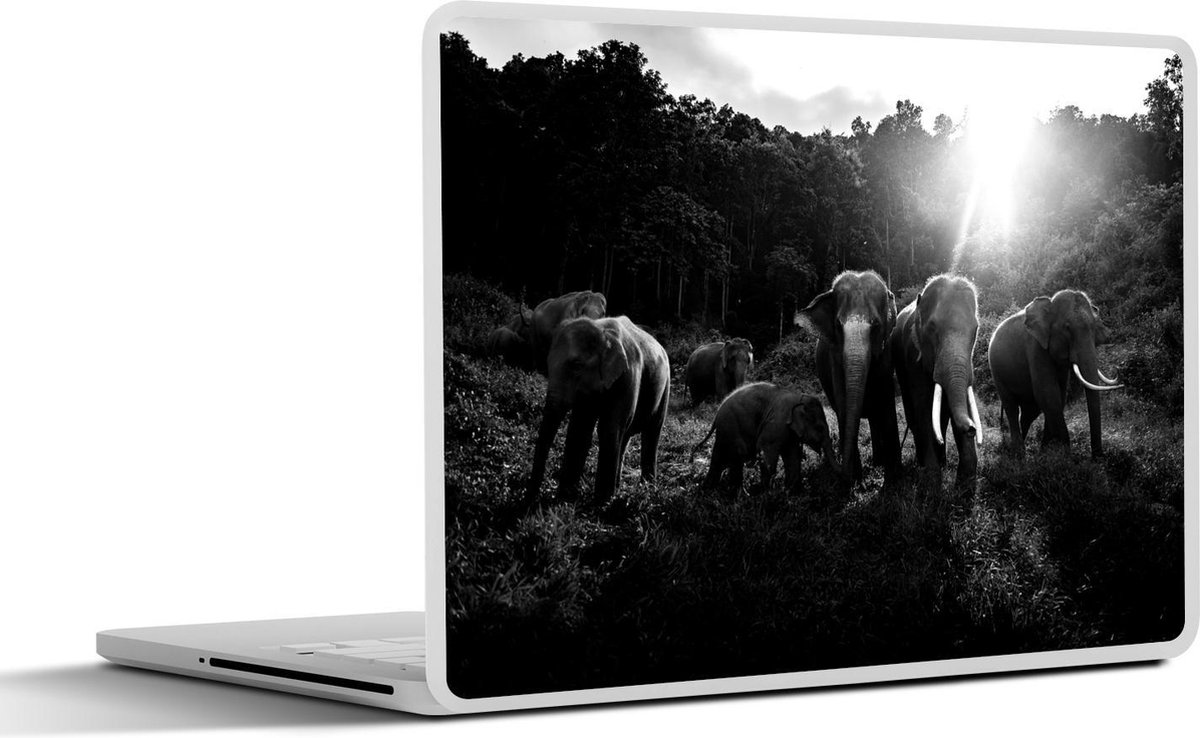 Laptop sticker - 11.6 inch - Olifanten in jungle - zwart wit - 30x21cm - Laptopstickers - Laptop skin - Cover