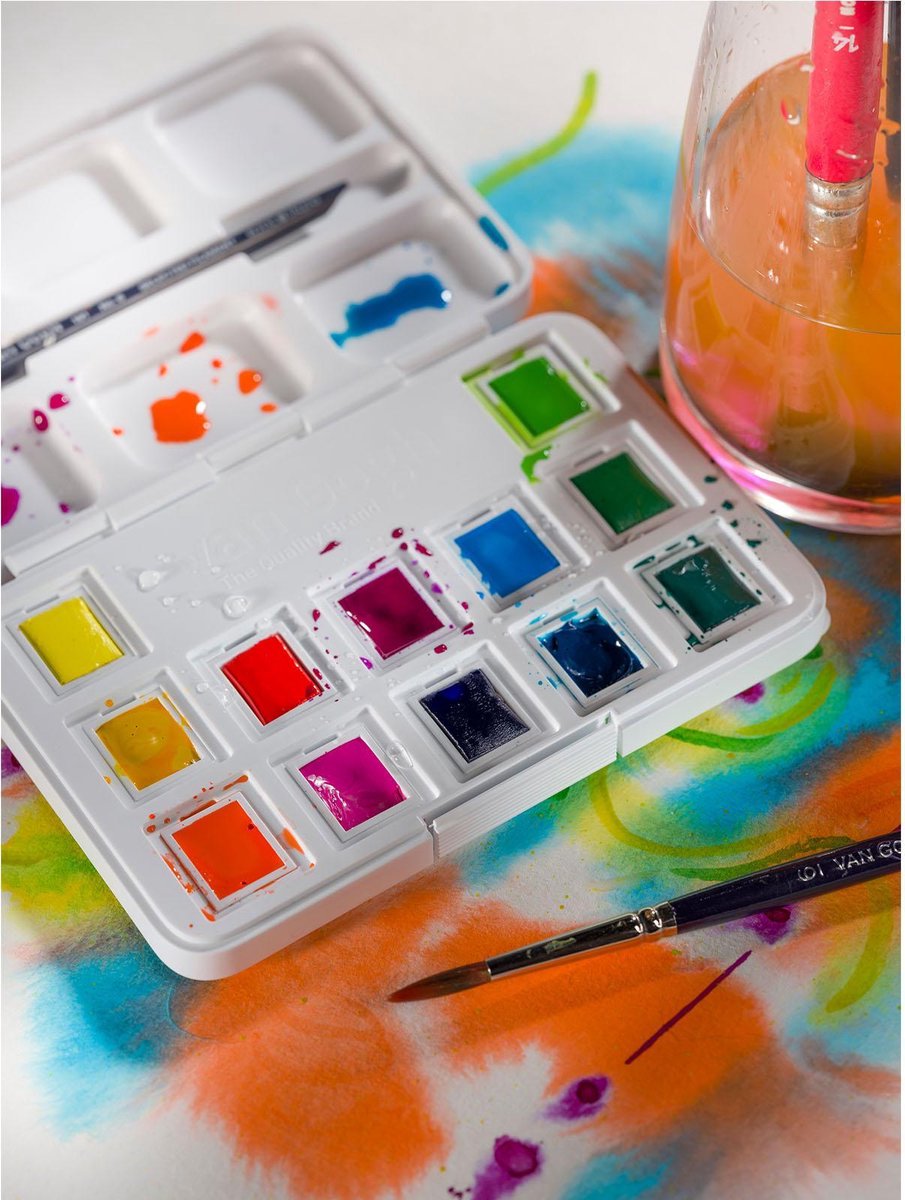 Van Gogh Aquarelverf pocket box felle tinten met 12 kleuren in halve Napjes — afbeelding 3