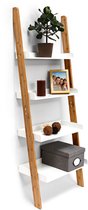 ladderrek bamboe - 4 planken - 144 x 56 x 34 cm - voor woonkamer - hoog - natuur-wit