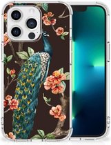 Smartphone hoesje Geschikt voor iPhone 13 Pro Beschermhoesje met transparante rand Pauw met Bloemen