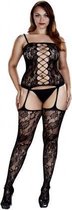 Baci - Korset Front Suspender Lace Bodystocking Queen Size