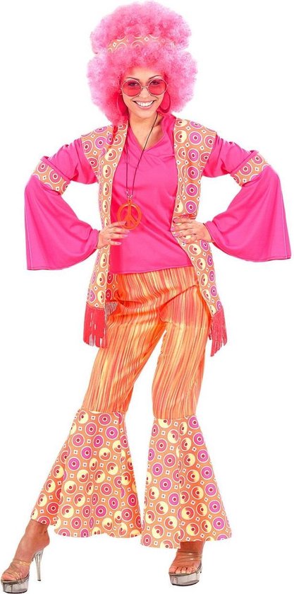 Widmann - Hippie Kostuum - Hippie Dame Ms Pink Kostuum Vrouw - Roze - XL - Carnavalskleding - Verkleedkleding
