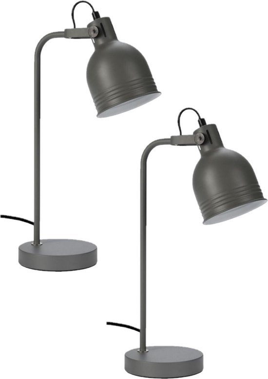 2x morceaux de lampes de table/lampes de bureau métal gris 38 cm