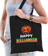 Halloween - Pompoen / happy halloween trick or treat katoenen tas/ snoep tas zwart - bedrukte tas / halloween / outfit