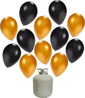 50x Helium ballonnen 27 cm zwart/goud + helium tank/cilinder - Oud & Nieuw - Thema versiering