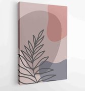 Canvas schilderij - Earth tone background foliage line art drawing with abstract shape and watercolor 4 -    – 1921715396 - 40-30 Vertical