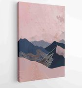 Canvas schilderij - Gold mountain background vector. Mid century landscape art with sun and moon, Sea and Ocean 2 -    – 1922734949 - 50*40 Vertical