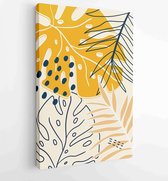 Canvas schilderij - Earth tone background foliage line art drawing with abstract shape and watercolor 2 -    – 1919347676 - 80*60 Vertical