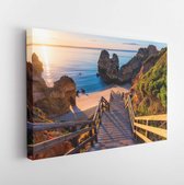 Canvas schilderij - Wooden footbridge to the beach Praia do Camilo, Portugal. -     1523724197 - 80*60 Horizontal