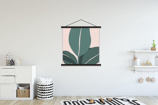 Porte-affiche avec affiche - Affiche scolaire - Été - Feuilles - Abstrait - 90x90 cm - Lattes noires