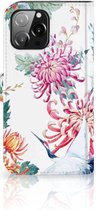 Telefoonhoesje iPhone 13 Pro Max Wallet Bookcase Bird Flowers