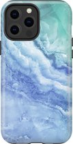 Apple iPhone 13 Pro Max Telefoonhoesje - Extra Stevig Hoesje - 2 lagen bescherming - Met Marmerprint - Marmer - Lichtblauw