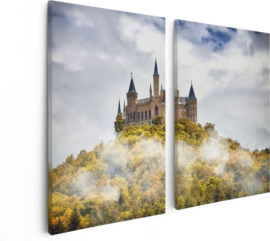 Artaza Toile Peinture Diptyque Kasteel sur la Berg dans la Forêt - 80x60 - Photo sur Toile - Impression sur Toile