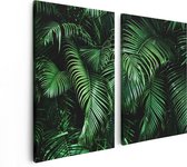 Artaza Canvas Schilderij Tweeluik Tropische Palm Bladeren - Groen - 80x60 - Foto Op Canvas - Canvas Print