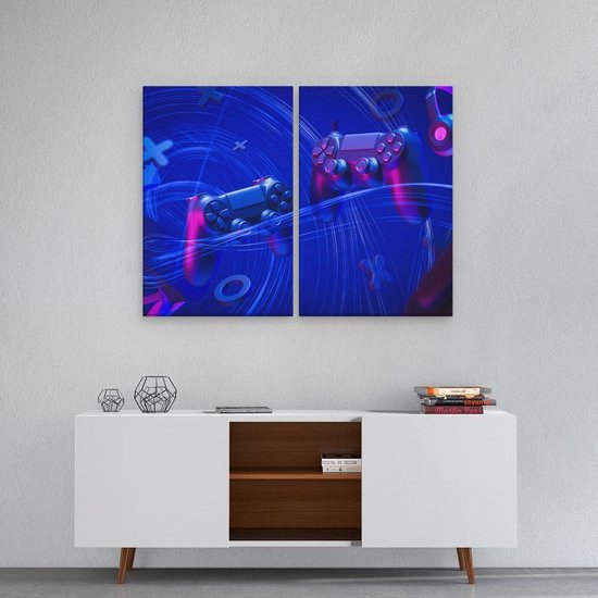 Artaza - Diptyque de peinture sur toile - Deux Manettes de Gaming - Jeux - 80x60 - Photo sur toile - Impression sur toile