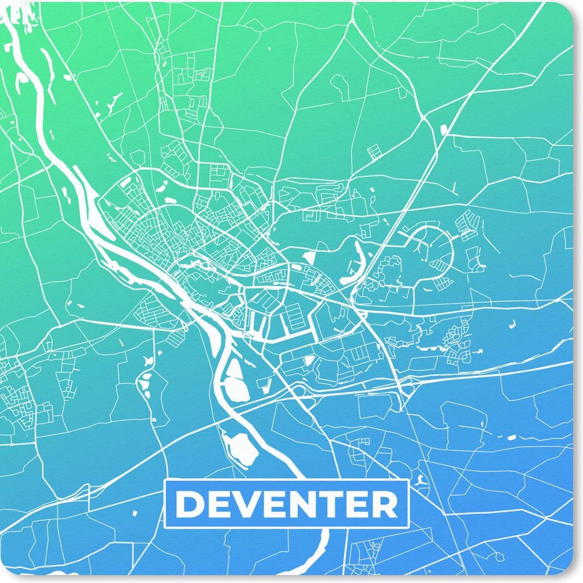 Muismat 20x20 cm - Mousepad Stadskaart - Deventer - Groen - Blauw - Muismatten