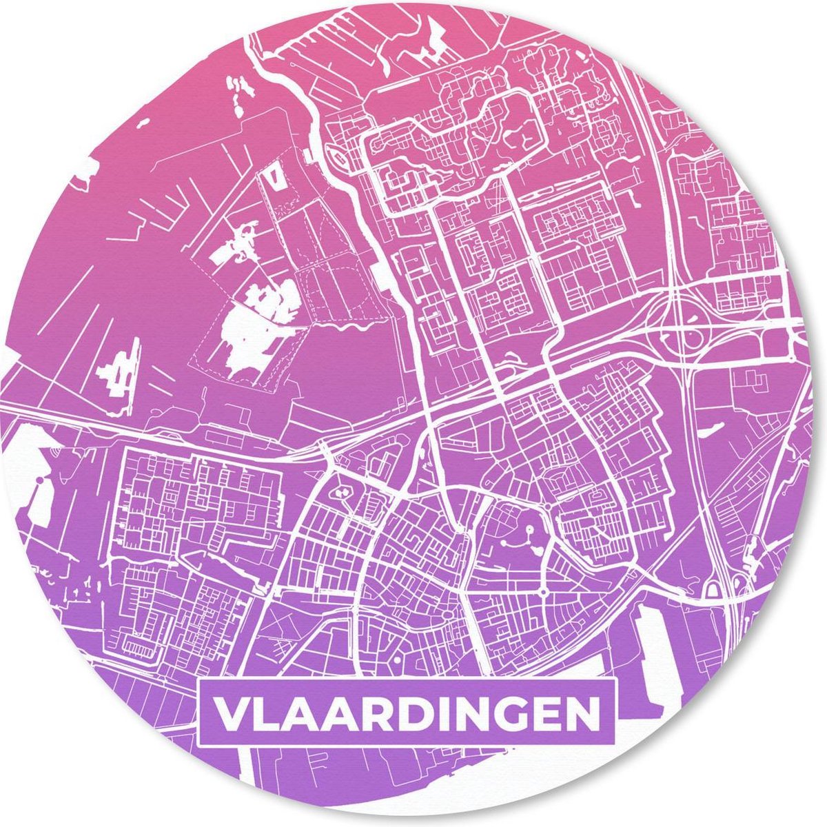 Muismat rond 30x30 cm - Mousepad Stadskaart - Vlaardingen - Paars - Roze - Ronde muismatten